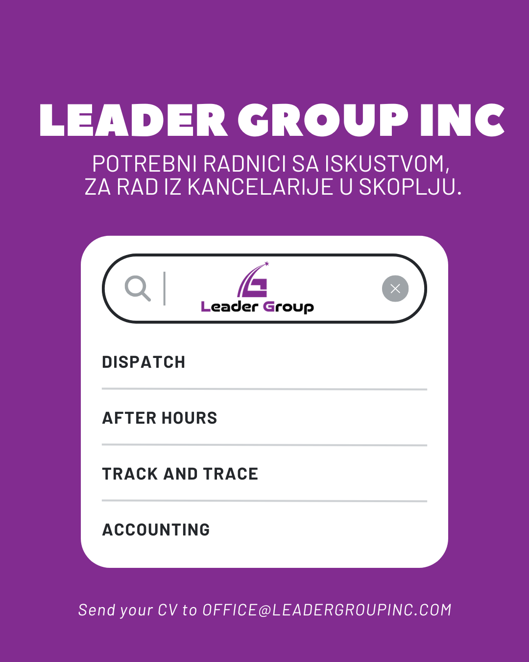 Leader Group potrebni radnici sa isksutvom - kancelarija u Skoplju - Chicago Glasnik