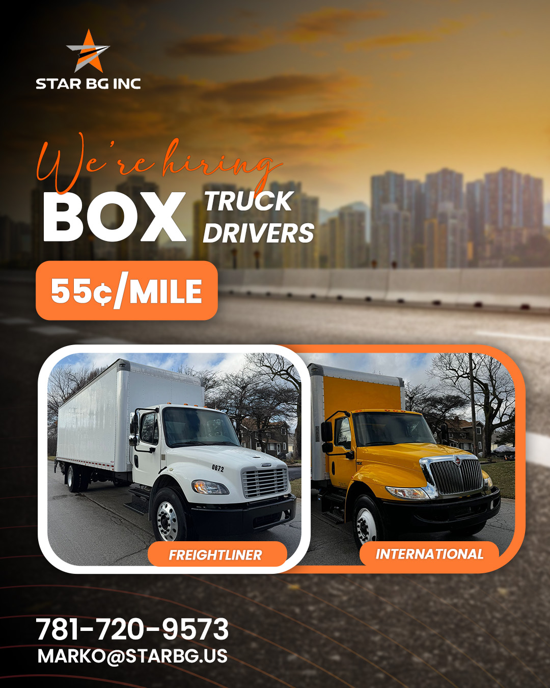 Star BG Inc traži iskusne Box Truck vozače - Vozite Freightl