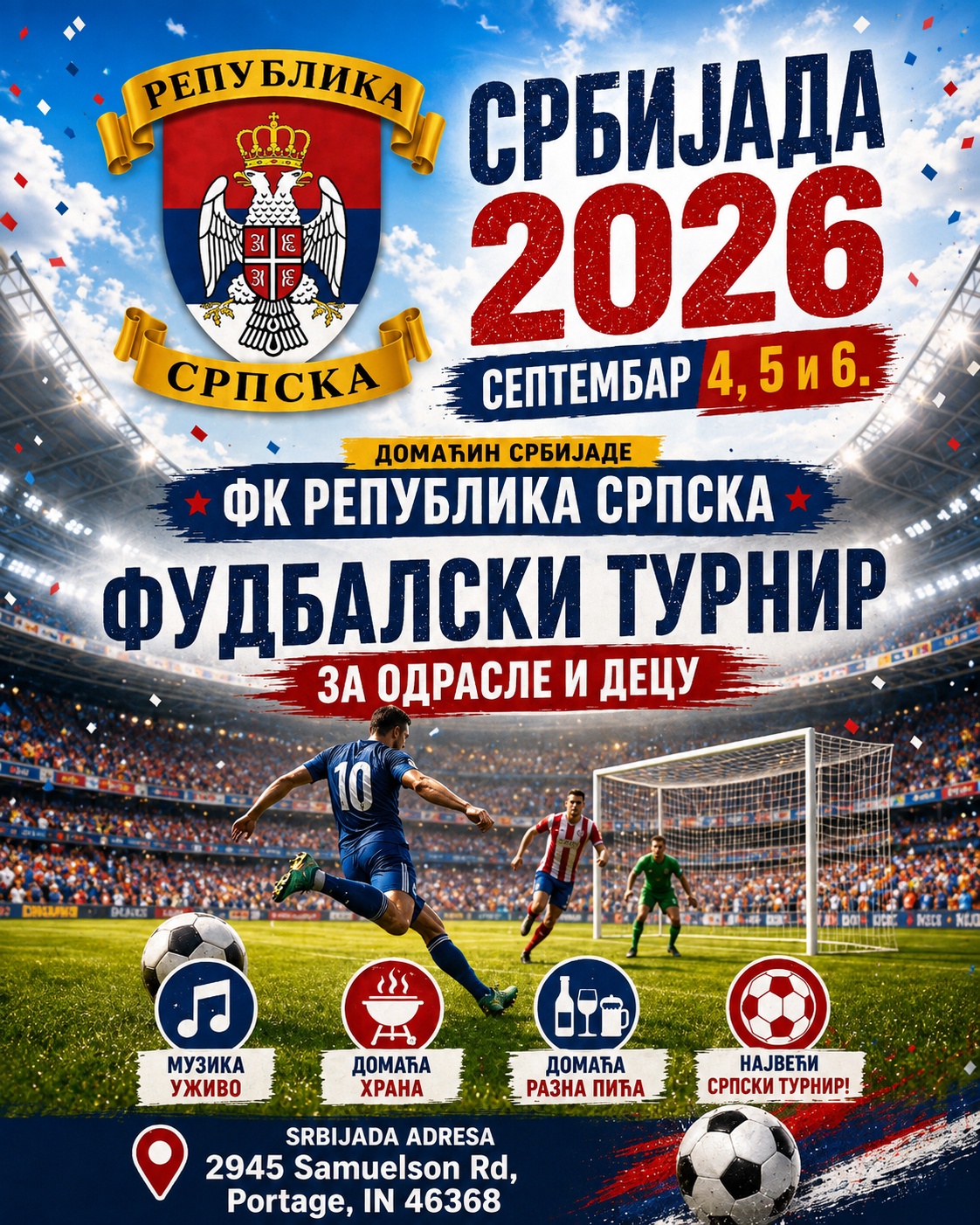 SRBIJADA 2026 - FK Republika Srpska vas poziva na veliki fudbalski turnir za odrasle i decu