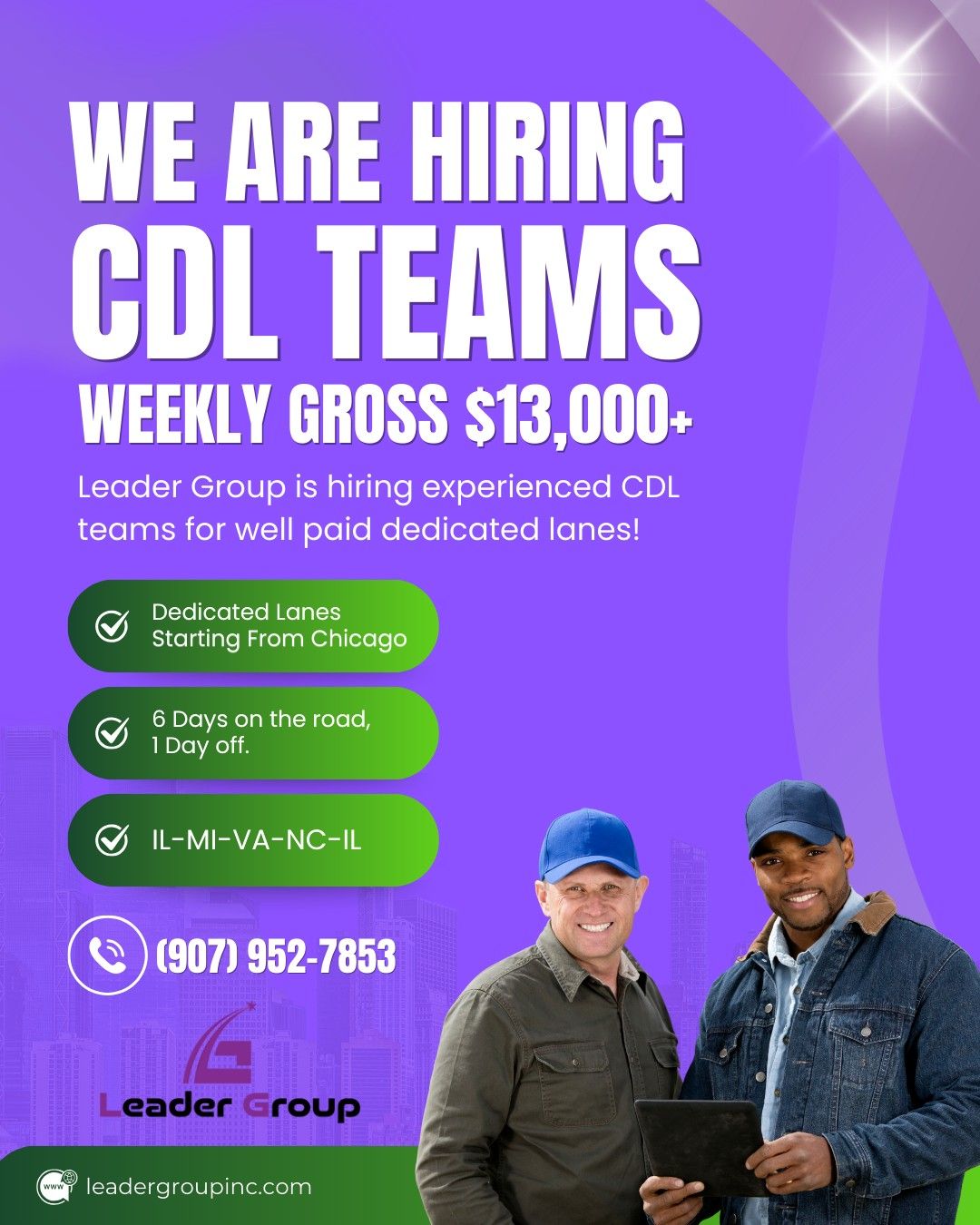 Leader Group is Hiring CDL Teams for dedicated lanes
