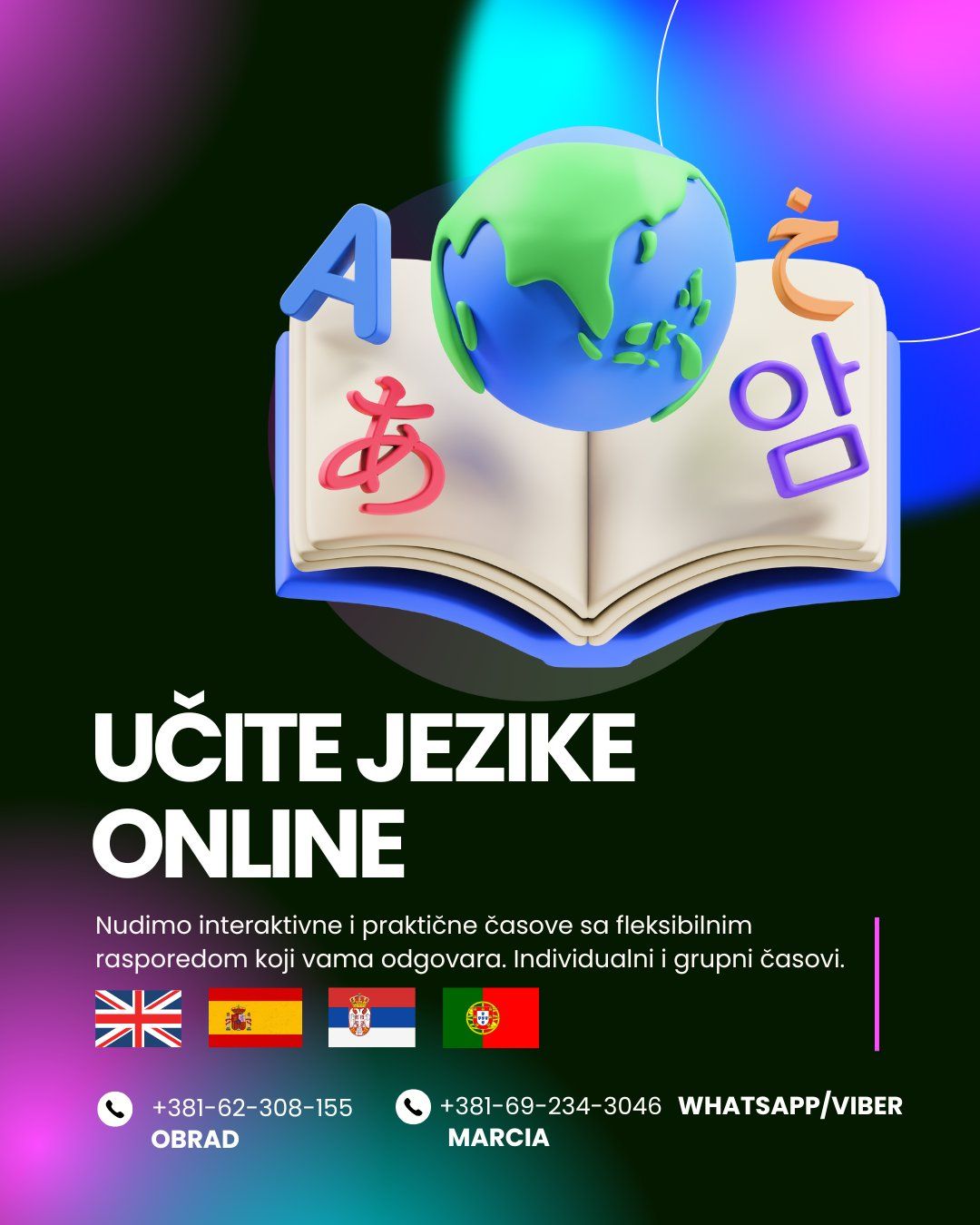 Učite engleski, srpski, španski i portugalski jezik brzo, lako i povoljno