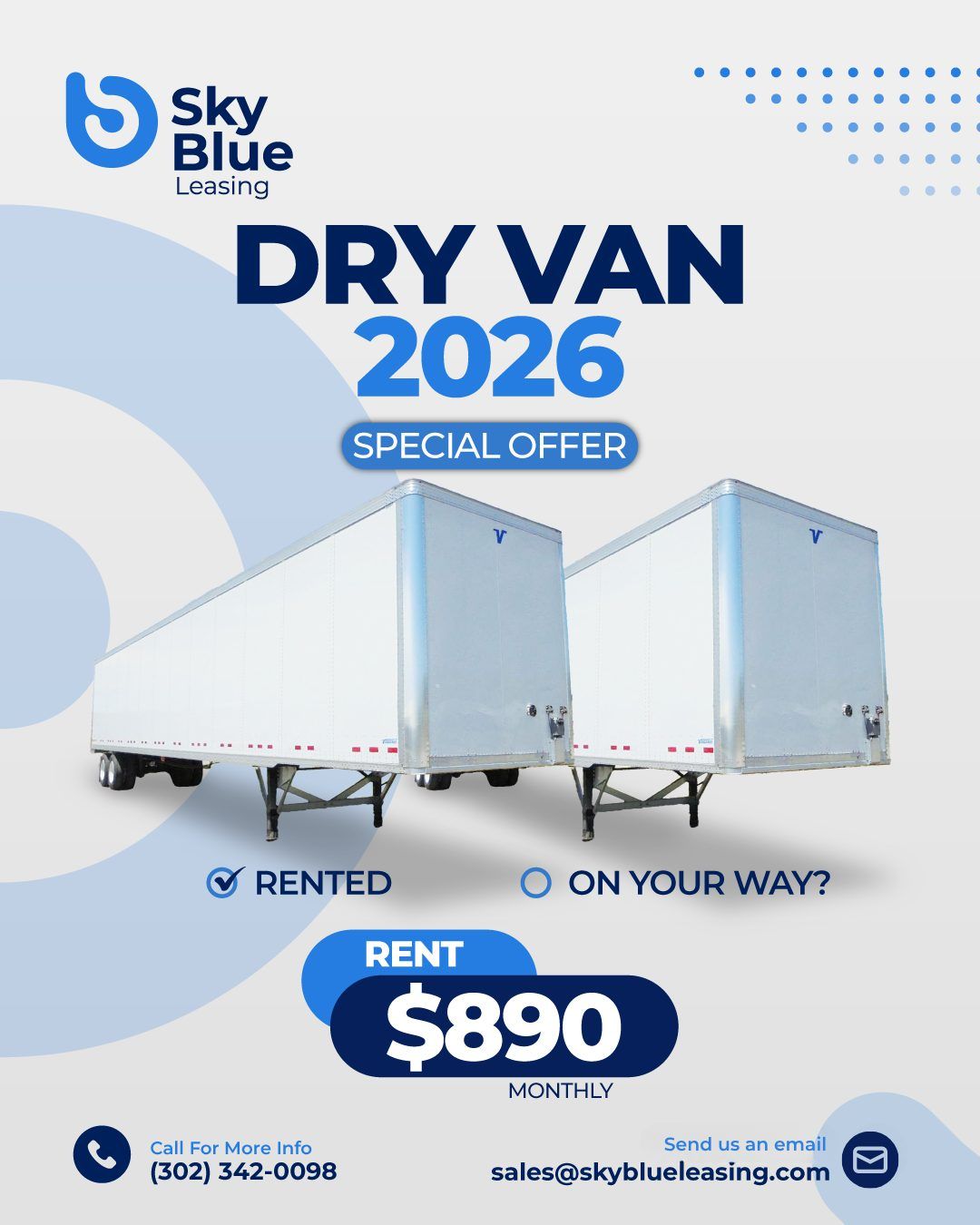 Iznajmite svoj 2026 Dry Van za samo $890 mesečno!